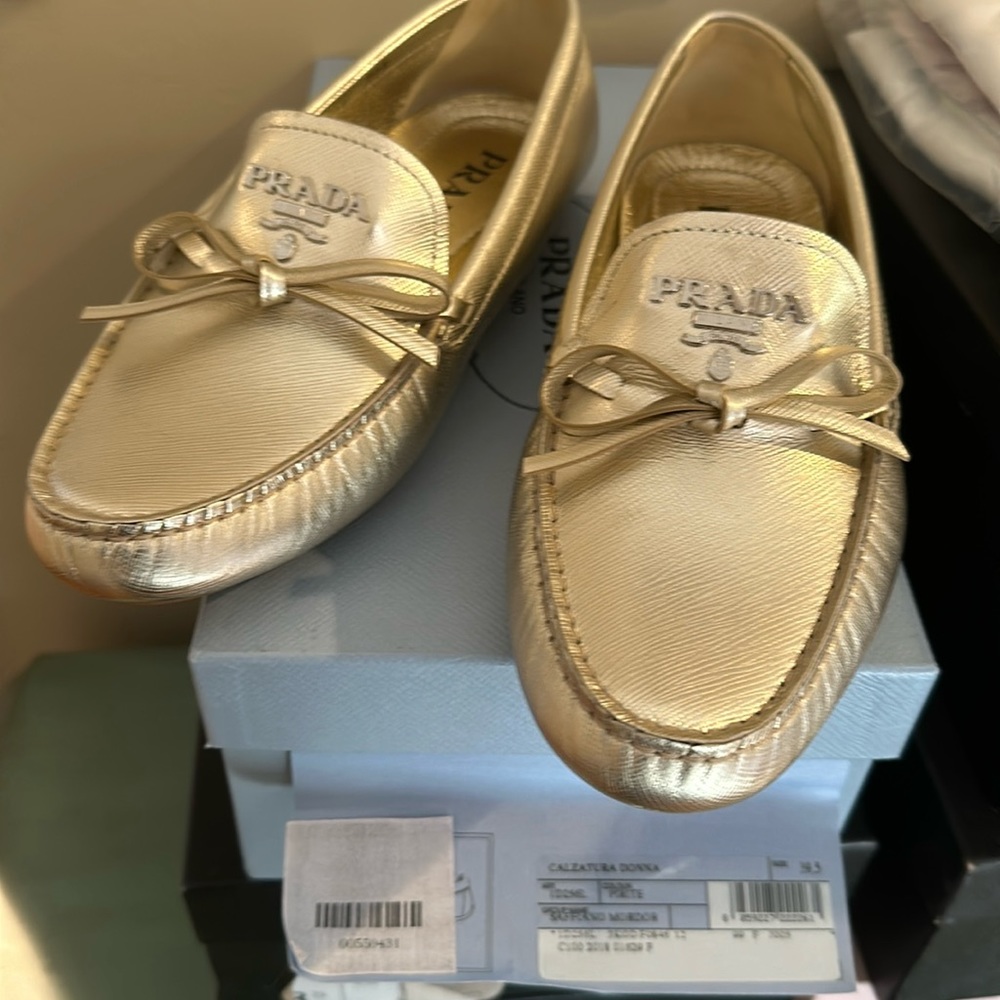 NWT Gold Prada Loafers - a beautiful shoe!